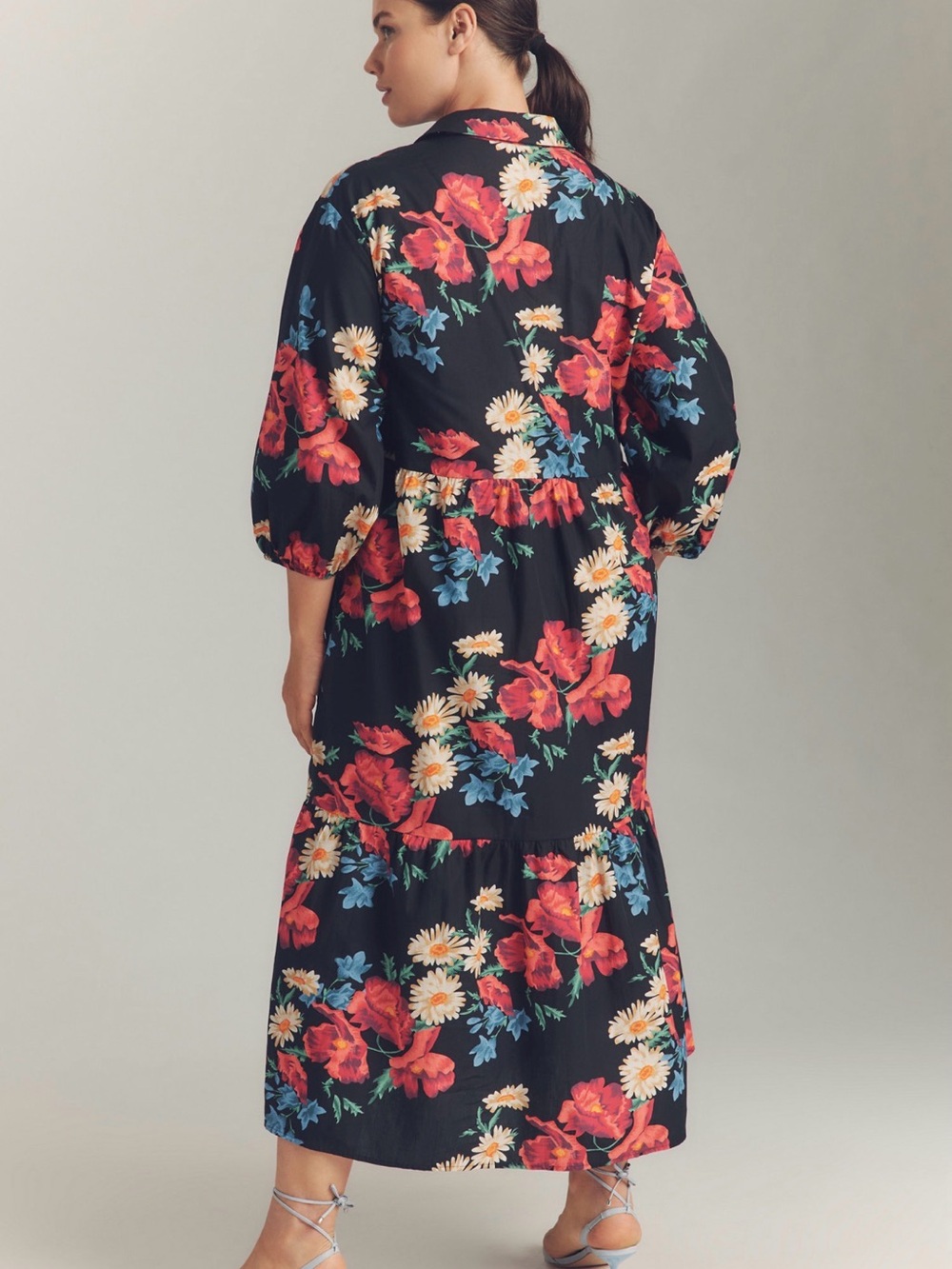 Anthropologie Maeve Bettina Tiered Shirt Dress in Black Floral - Size Small - Picture 6 of 6